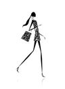 Fashion girl silhouette with shopping bag Royalty Free Stock Photo