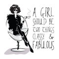 Fashion girl in sketch-style with fashionable quote.
