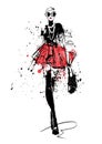 Fashion girl in sketch-style. Royalty Free Stock Photo