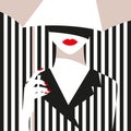 Fashion girl with an umbrella. Bold, minimal style. Pop Art. OpArt, positive negative space and colour. Trendy strips