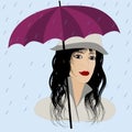 Fashion girl with umbrella under rain