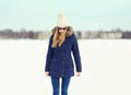 Fashion girl wearing a jacket, hat and sunglasses in winter Royalty Free Stock Photo