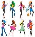 Fashion girls cartoon people isolated on white background. Royalty Free Stock Photo