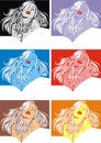 Fashion girls face and hair in different colors as