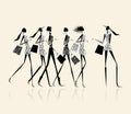 Fashion girls with shopping bags, illustration