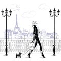 Fashion girls in sketch-style in Paris. Fashion woman portrait. Royalty Free Stock Photo