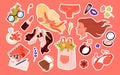 Fashion girls stickers set, beauty collection with cute patches, female panties and bra Royalty Free Stock Photo