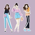 Fashion girls stickers set. Vector illustration. Royalty Free Stock Photo