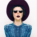 fashion glamorous lady in a vintage hat and glasses Royalty Free Stock Photo