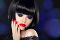 Fashion Glamour Beauty Model Girl with Makeup and bob short Hair Royalty Free Stock Photo