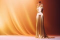 Fashion gold evening gown, maxi dress on dummy. Generative AI