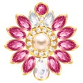 Brooch with pearl and ruby
