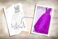 Fashion gown sketch with needle