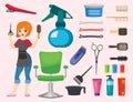 Fashion hairdresser with hair clipper and hairbrush isolated professional stylish barber tools for cutting vector Royalty Free Stock Photo