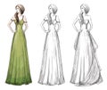 Fashion hand drawn illustration. Long dress.