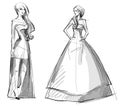 Fashion hand drawn illustration. Long dress. Royalty Free Stock Photo