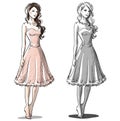 Fashion hand drawn illustration. Prom dress.