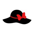 Fashion hat. Women`s black hat with bow. Lady retro hat. Vector