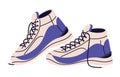 Fashion high top sneakers. Basketball boots side view. Modern trainers pair. Running footwear, sport shoes in casual Royalty Free Stock Photo