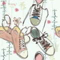 Fashion hipster pattern with sneakers