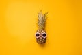 Fashion Hipster Pineapple in Sunglasses. Bright Summer Color. Tropical Fruit. Creative Art concept. Minimal style Hot Beach Party Royalty Free Stock Photo