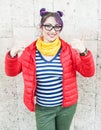 Fashion hipster woman with colorful hair showing thumbs up Royalty Free Stock Photo