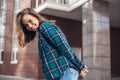 Fashion hipster woman posing outdoor.portrait funny joyful attarctive young women having fun, smiling Royalty Free Stock Photo