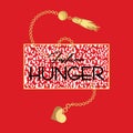 Fashion hunger slogan t-shirt and animal fashion print on red background. Leopard spots and gold chain necklace for Royalty Free Stock Photo