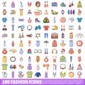 100 fashion icons set, cartoon style Royalty Free Stock Photo