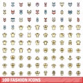 100 fashion icons set, color line style Royalty Free Stock Photo