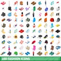 100 fashion icons set, isometric 3d style Royalty Free Stock Photo