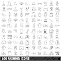 100 fashion icons set, outline style Royalty Free Stock Photo