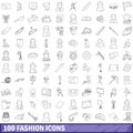 100 fashion icons set, outline style Royalty Free Stock Photo