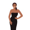 Fashion illustration of a beautiful young woman in a black party dress. Fashion model in a summer outfit Royalty Free Stock Photo