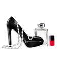 Fashion Illustration - Black heels , perfume and lipstick Royalty Free Stock Photo