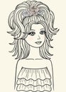 Fashion illustration of cute young girl. Beautiful hairstyle. Royalty Free Stock Photo