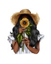 Fashion Illustration - Girl holding a sunflower - woman Portrait