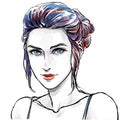 Fashion illustration, woman portrait, using cosmetic, hairdressing