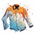 Fashion-illustration Inspired Orange Shirt With Blue Paint Splash