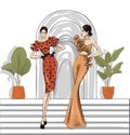 hand drawn fashion women in couture dresses