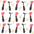 Fashion Illustration Pattern. Lipstick, mascara, gold heart Illustration.