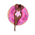 Fashion Illustration - Hand drawn raster image - Girl on donut pool float