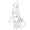 Fashion illustration, scribble drawing by black lines Royalty Free Stock Photo