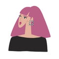 Fashion illustration, stylized female portrait. Stylish young girl with pink hair Royalty Free Stock Photo