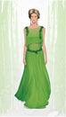 Fashion illustration whit girl in green dress