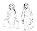 Fashion Illustration on a white background Shopping. Lady with bags