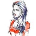 Fashion illustration, woman portrait, using cosmetic, hairdressing