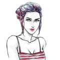 Fashion illustration, woman portrait, using cosmetic, hairdressing