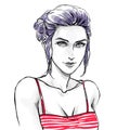 Fashion illustration, woman portrait, using cosmetic, hairdressing