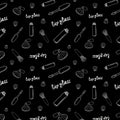 Fashion illustration with women cosmetics, Doodle pattern with cosmetics on a black background.Lipgloss,shell Fashion illustration